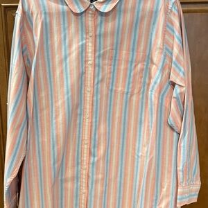 Lands' End Women's Striped Blue and Pink Blouse